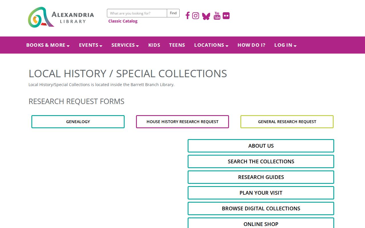 Alexandria city directory research at the Library Local History and Special Collections page