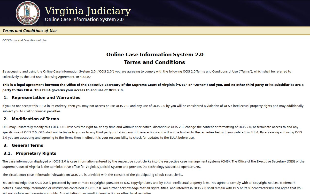 Alexandria resident lookup through the Virginia court OCIS case-information portal