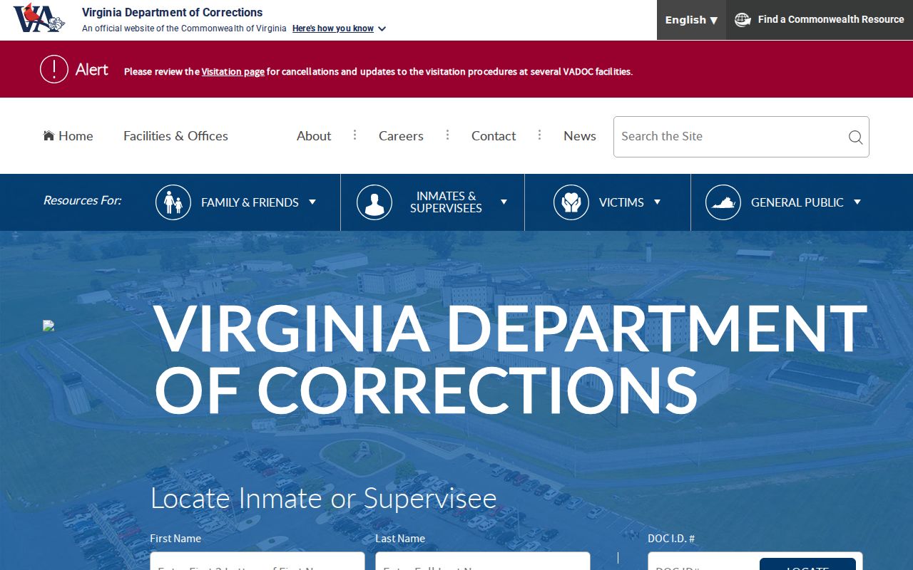 Alexandria residents directory reference to the Virginia DOC locator search fields